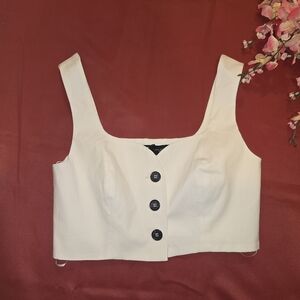 Zara White Buttoned Crop Top